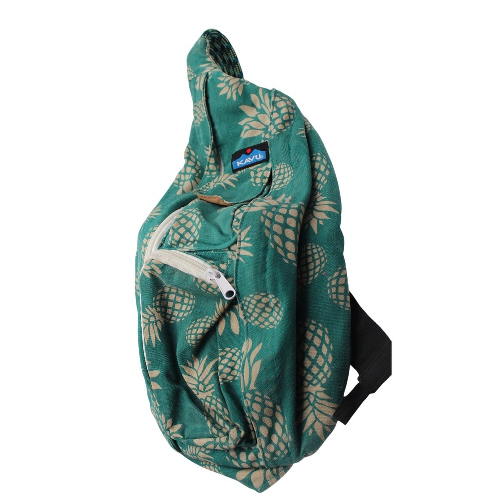 KAVU Rope Bag Teal Pineapple Print‎ Canvas Sling Backpack Shoulder Bag